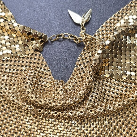 Vintage Whiting & Davis Gold Mesh Bib Necklace Statement Jewelry HS220 - Picture 6 of 8